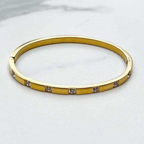 New! “Claudia” Gold Inlaid Studded Bracelet - Picture 1 of 3